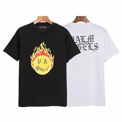 Palm Angle T Shirts Burning Flame Ball Printing Couple Loose