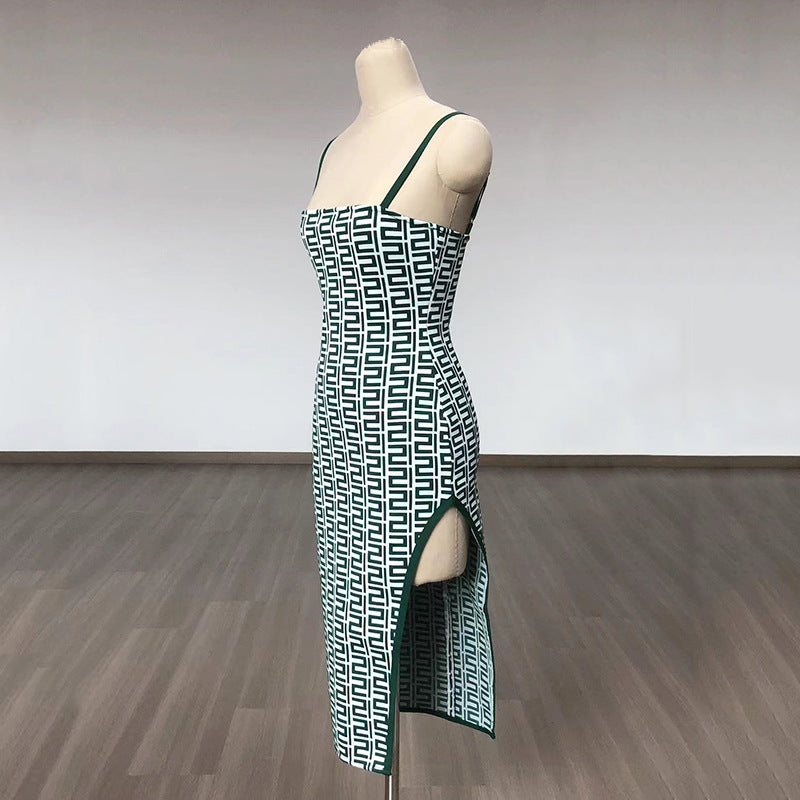 Women's Evening Dress Slim Fit Bandage One-Piece Dress Sling High Slit Dress
