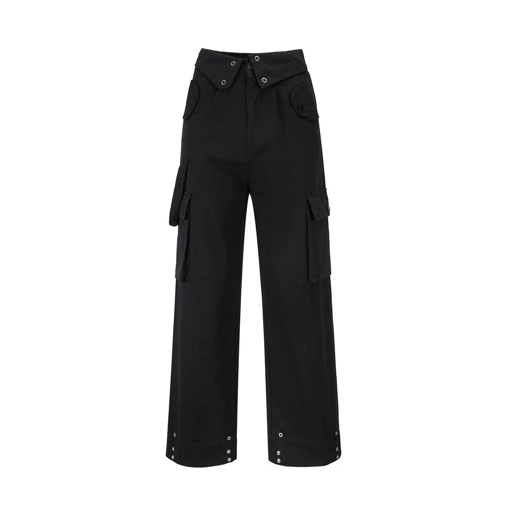 Men Sweatpants Tooling Straight-Leg Trousers Men's Solid Color Loose Multi-Pocket Wide-Leg Casual Pants