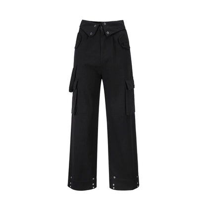 Men Sweatpants Tooling Straight-Leg Trousers Men's Solid Color Loose Multi-Pocket Wide-Leg Casual Pants