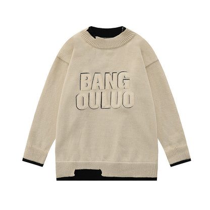 Women Sweater Vintage Fake Two-Piece Knitted Sweaters Sweater Idle Style