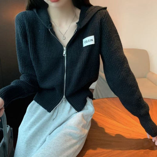 Women Knitwear Spring and Autumn Double Zipper Knitted Cardigan Jacket