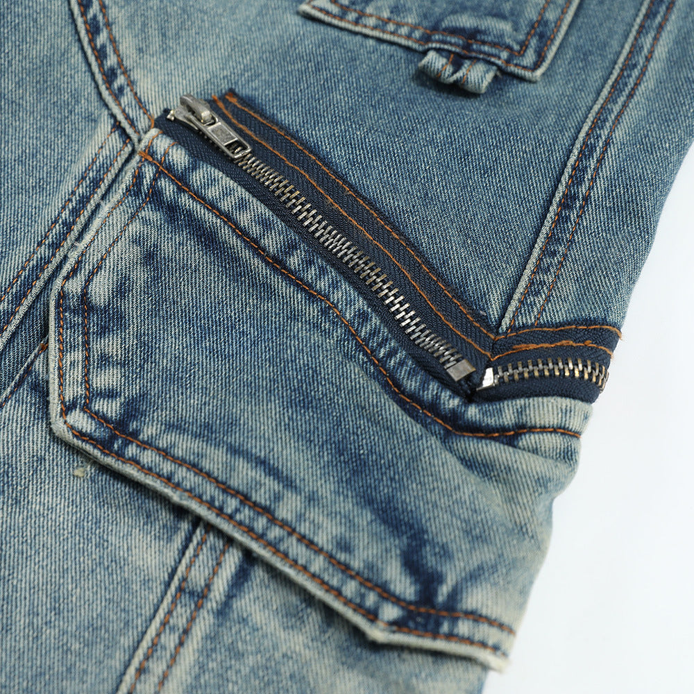 Women Pants Multi-Pocket Jeans Loose Cargo Straight-Leg Pants
