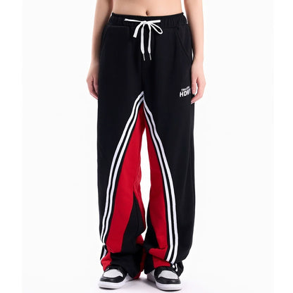 Men Sweatpants Color Contrast Patchwork Striped Sweatpants Loose Leisure Sports Drawstring Jogger Pants