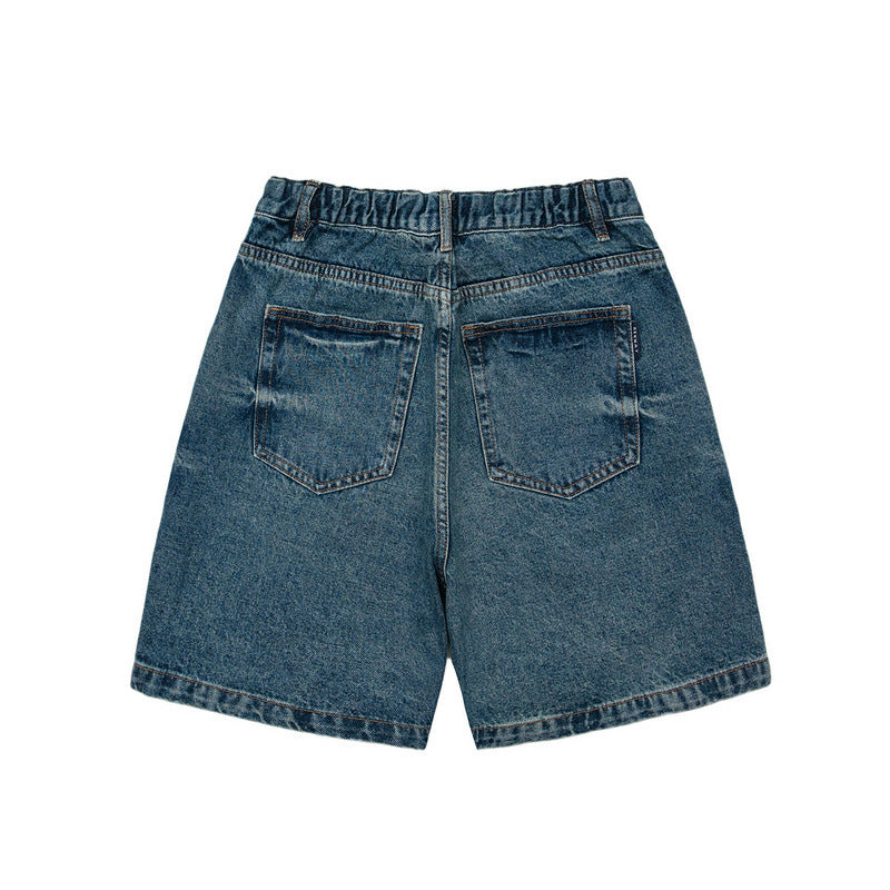 Men Shorts Vintage Casual Denim Shorts Straight Cargo Shorts Men