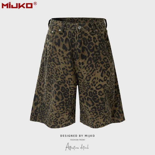 MIJKO Men Shorts Camo Leopard Casual Jeans