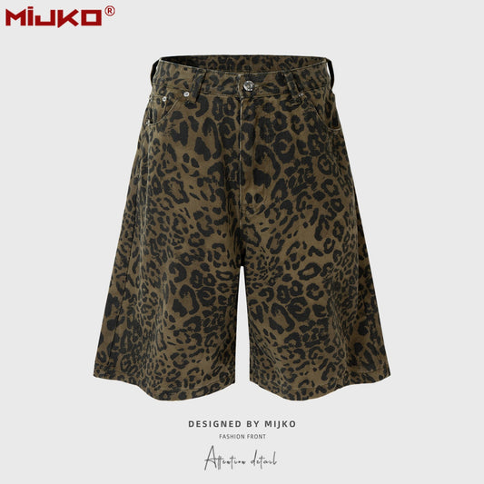 MIJKO Men Shorts Camo Leopard Casual Jeans