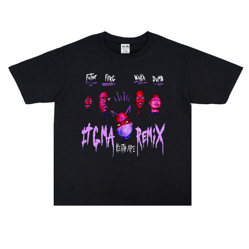 Rock Star T Shirt Keith AP D Ash Hip Hop Washed Distressed T-shirt Short Sleeve Men and Women
