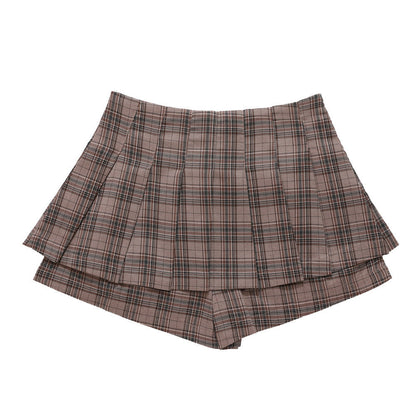 Women Shorts Plaid Pleated Pantskirt