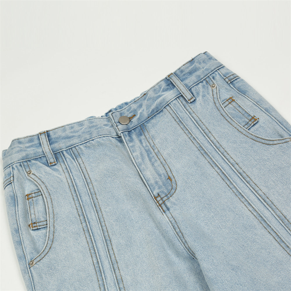 Men Jeans Stitching Loose Straight