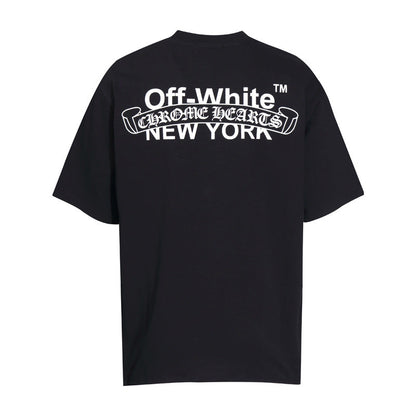 CHH Chrome Heart T Shirts Cross Color Leather Printed Short Sleeve T-Shirt Loose