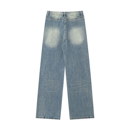 Women Pants Washed Jeans Straight Wide Leg Pants Loose Trousers