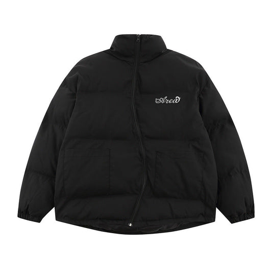 Men Coat Stand Collar Pure Color Thickened All-Matching Cotton-Padded Jacket