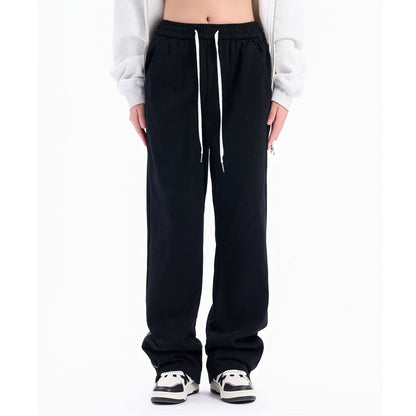 Men Sweatpants Pocket Wings Embroidered Straight Zipper Slit Jeans