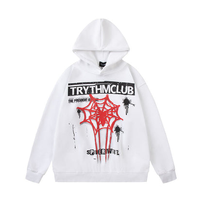 Men Hoodie Spider Web Graffiti Couple Hooded Sweater