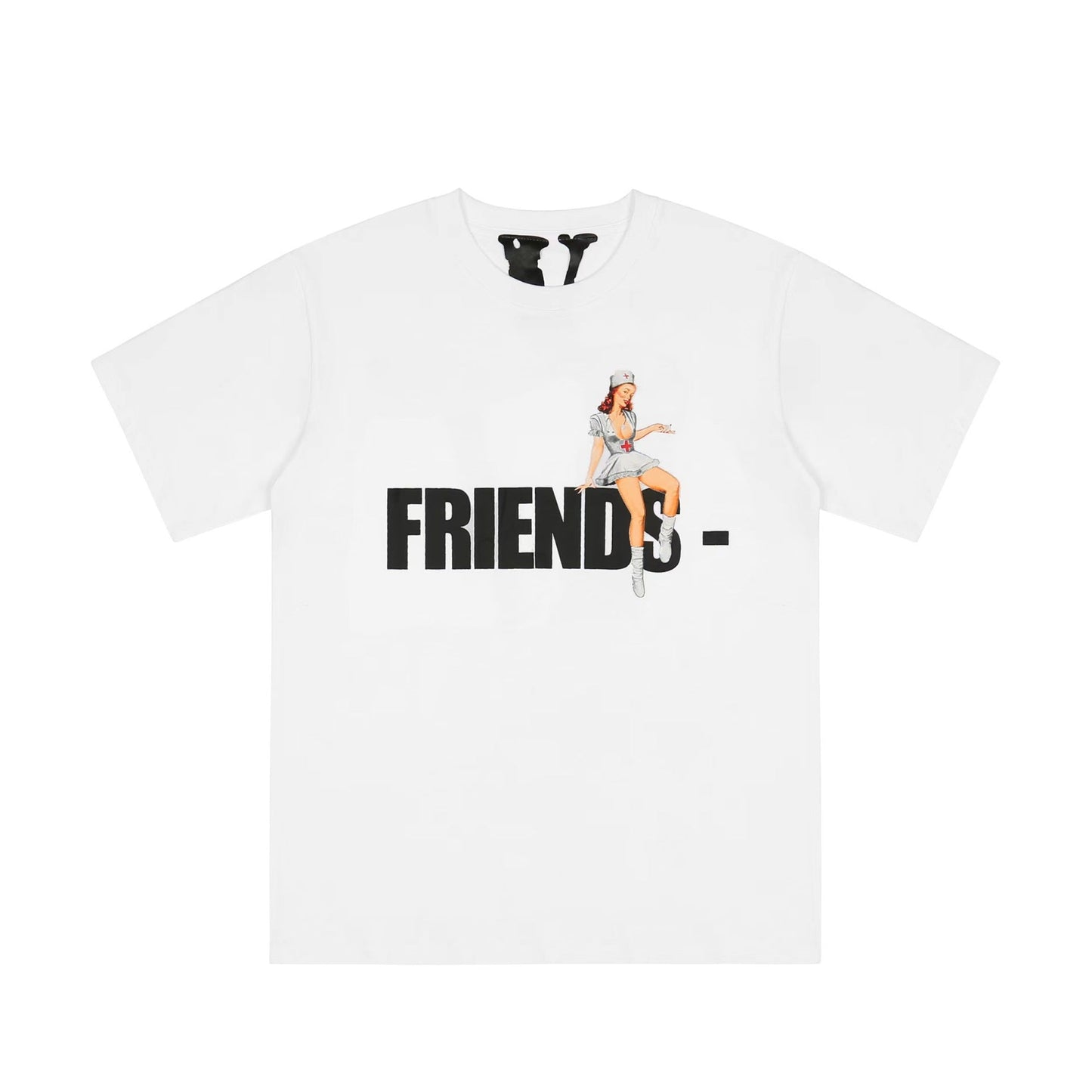 Vlone T Shirts Friends Nurse Large V Printed Short Sleeve T-shirt Men's and Women's High Street BF Half Sleeve