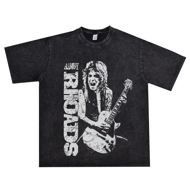 Rock Star T Shirt Randy Rhoads Rock Character Printed T-shirt Short Sleeve Loose Men and Women