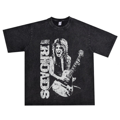 Rock Star T Shirt Randy Rhoads Rock Character Printed T-shirt Short Sleeve Loose Men and Women