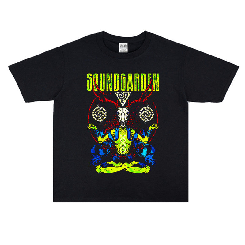 Rock Star T Shirt Soundgarden Band Washed Distressed T-shirt Short Sleeve Loose Cotton Men and Women