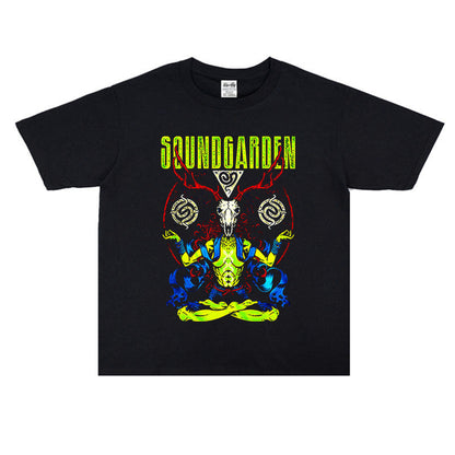 Rock Star T Shirt Soundgarden Band Washed Distressed T-shirt Short Sleeve Loose Cotton Men and Women