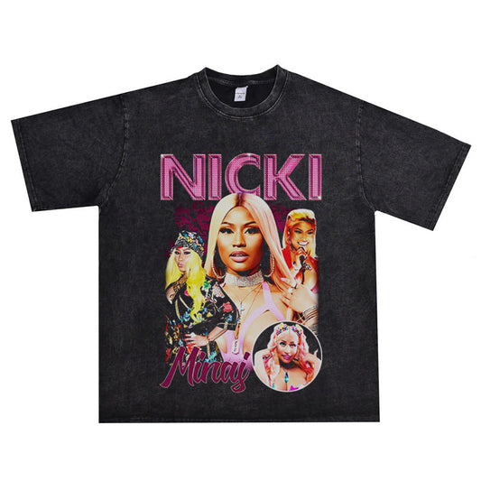 Rock Star T Shirt Nicki Minaj Nicki Minaj Washed Distressed T-shirt Short Sleeve