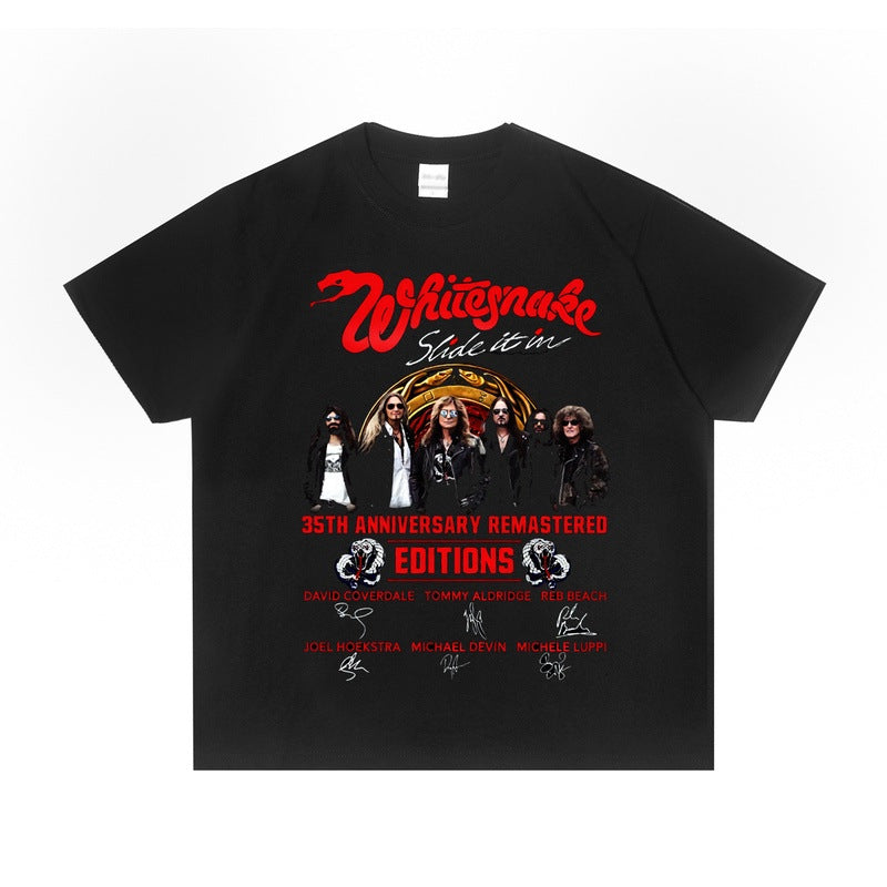Rock Star T Shirt Whitesnake Band Popular Rock Print T-shirt Short Sleeve Loose Cotton