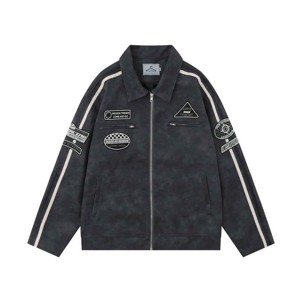Men Jacket Coat PU Leather Jacket Men's Striped Stitching Long Sleeve Pilot
