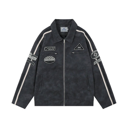 Men Jacket Coat PU Leather Jacket Men's Striped Stitching Long Sleeve Pilot