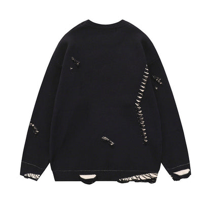Women Sweater Vintage Ripped Sweater Loose Knit