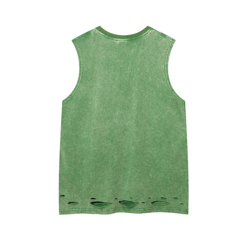 Men Vest Retro Alphabet Graffiti Ripped Vest