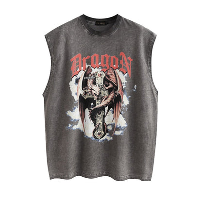 Men's Vest Washed Distressed Sleeveless T-shirt Men's Oversize Loose Vest