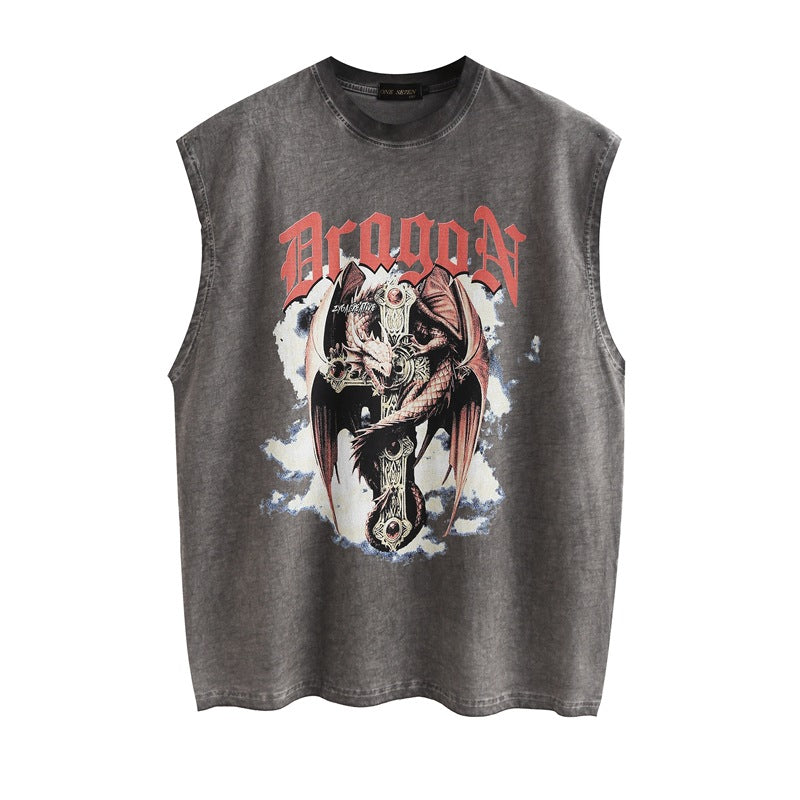 Men Vest Washed Distressed Sleeveless T-shirt Loose Vest