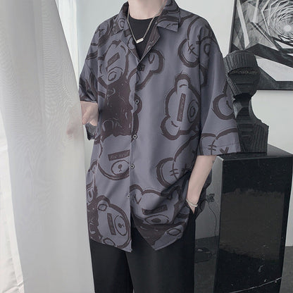Men Shirts All-Match Loose Summer Full Print Shirt Coat