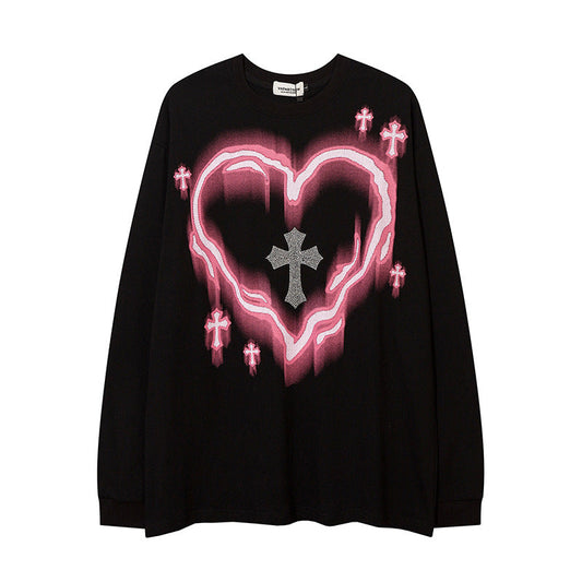 Men Long Sleeve T-Shirt Love Cross Printed Niche T-shirt