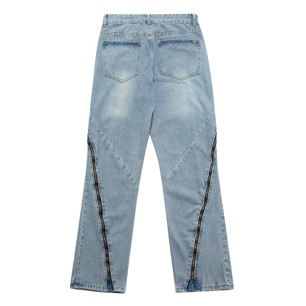 Men Jeans Zipper Decorations Wide-Leg Bell-Bottoms
