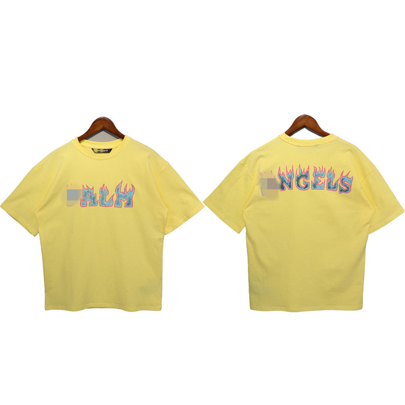Palm Angle T Shirts Flame Letter Logo Printed Short Sleeve