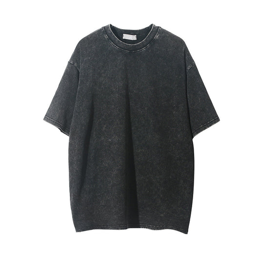 Men Vintage T-Shirt Short-Sleeved T-shirt Men's Loose Batik Washed and Worn