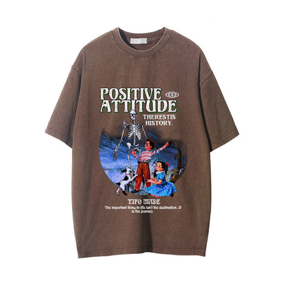 Men Vintage T-Shirt Printed Short-Sleeved T-shirt Men Distressed Loose T-shirt