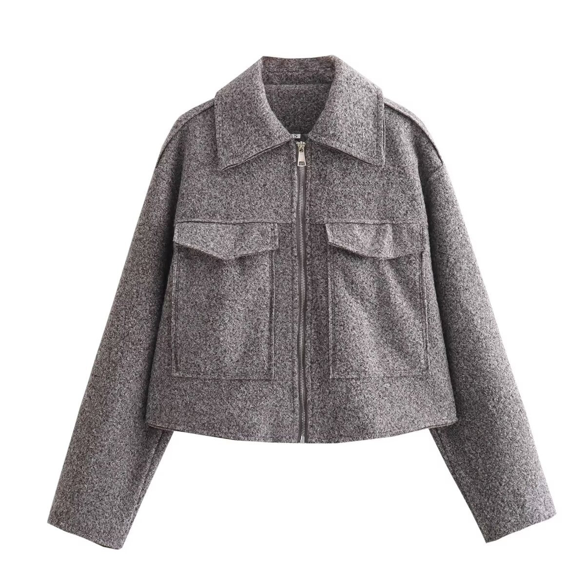 Women Tops Spring Zipper Short Jacket Polo Collar Top