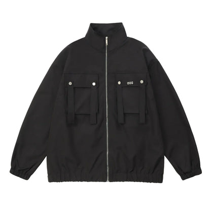 Men Jacket Coat Men's Autumn Loose Baggy Long Sleeve Zipper Jacket