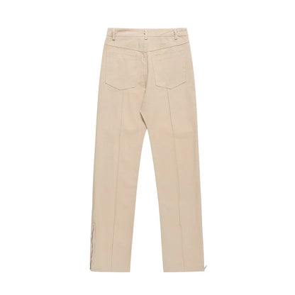 Men Sweatpants Leg Zipper Workwear Casual Pants Baggy Straight Trousers Solid Color Wide Leg Trousers