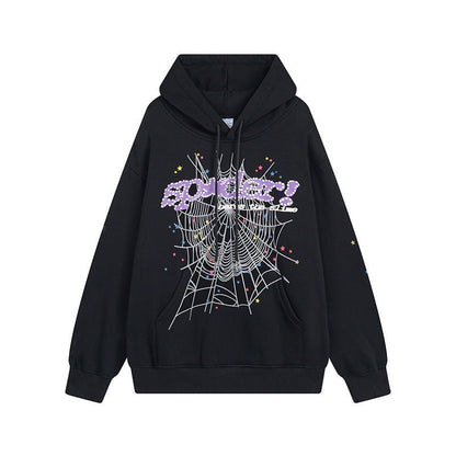 Sp5der Hoodie & Sweatpants 2 Piece Set Spider Web Stereo Printing plus Velvet