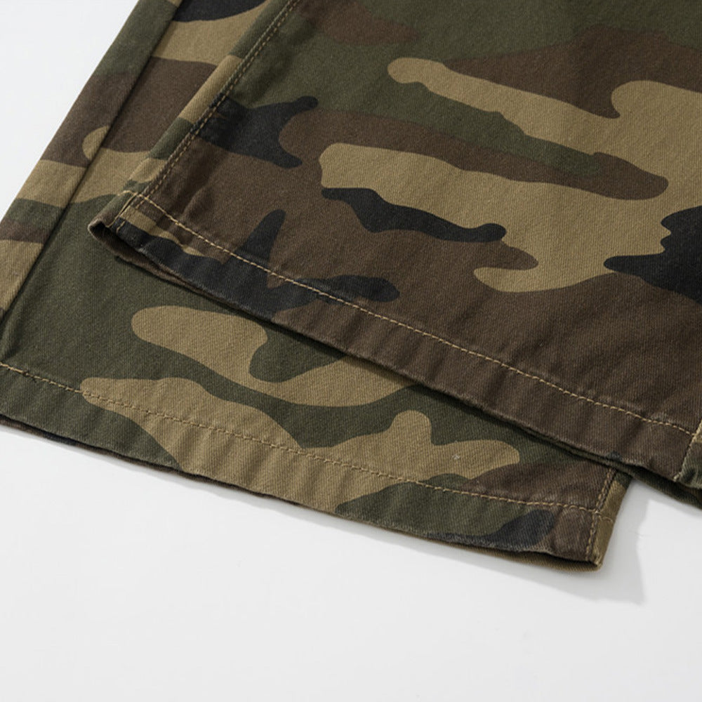 Men Sweatpants Casual Camouflage Camouflage Pants Men's Paste Cloth Embroidery Hole Straight Loose Trousers
