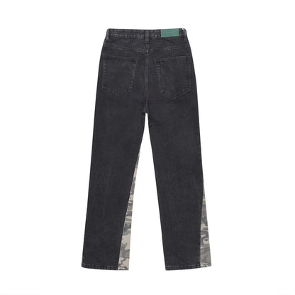 Men Jeans Stitched Camouflage Distressed Wide Leg