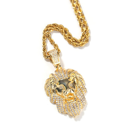 Jewelry Three-dimensional Copper with Zircon Personality Lion Head Pendant Animal Spectrum Far East