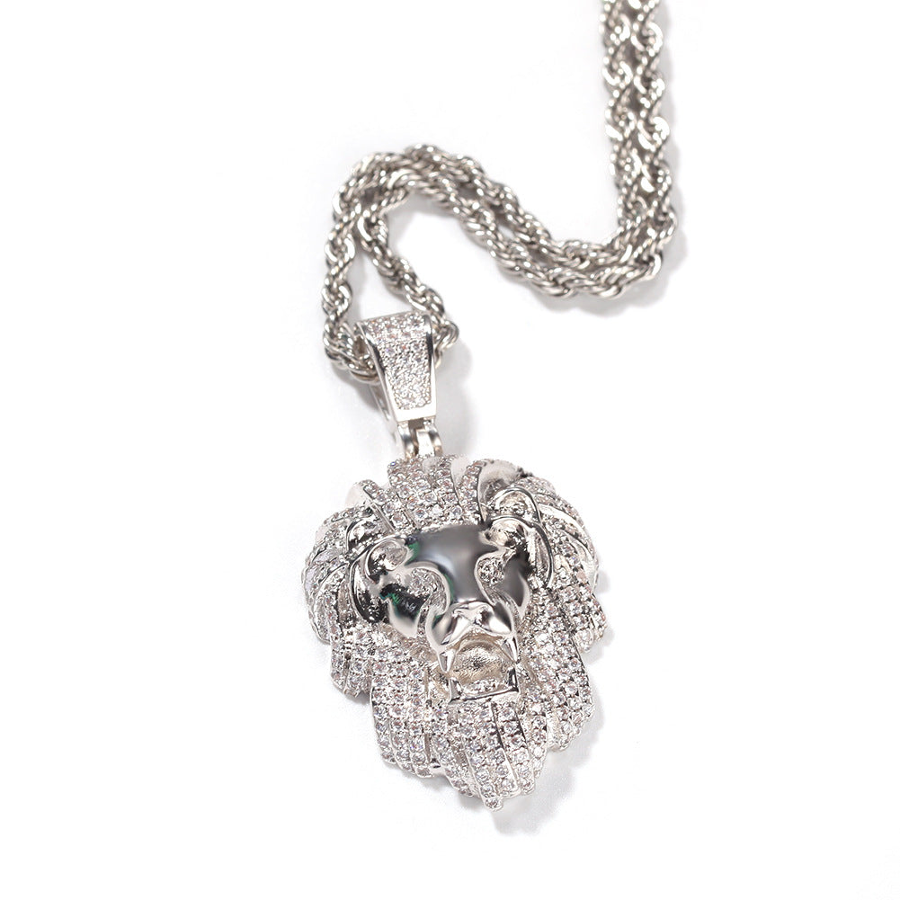 Jewelry Three-dimensional Copper with Zircon Personality Lion Head Pendant Animal Spectrum Far East