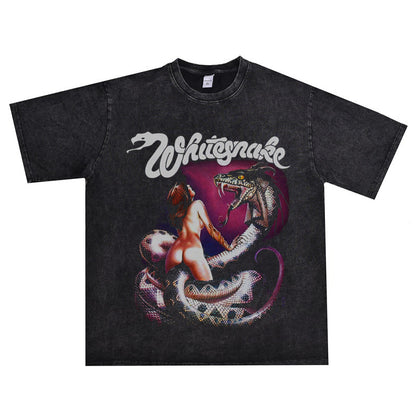 Rock Star T Shirt Whitesnake Band Popular Rock Print T-shirt Short Sleeve Loose Cotton