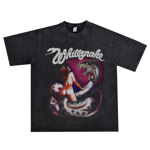 Rock Star T Shirt Whitesnake Band Popular Rock Print T-shirt Short Sleeve Loose Cotton