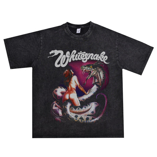 Rock Star T Shirt Whitesnake Band Popular Rock Print T-shirt Short Sleeve Loose Cotton