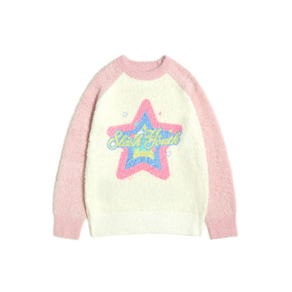 Women Sweater Animal Color Matching Sweater Retro Loose All-Match